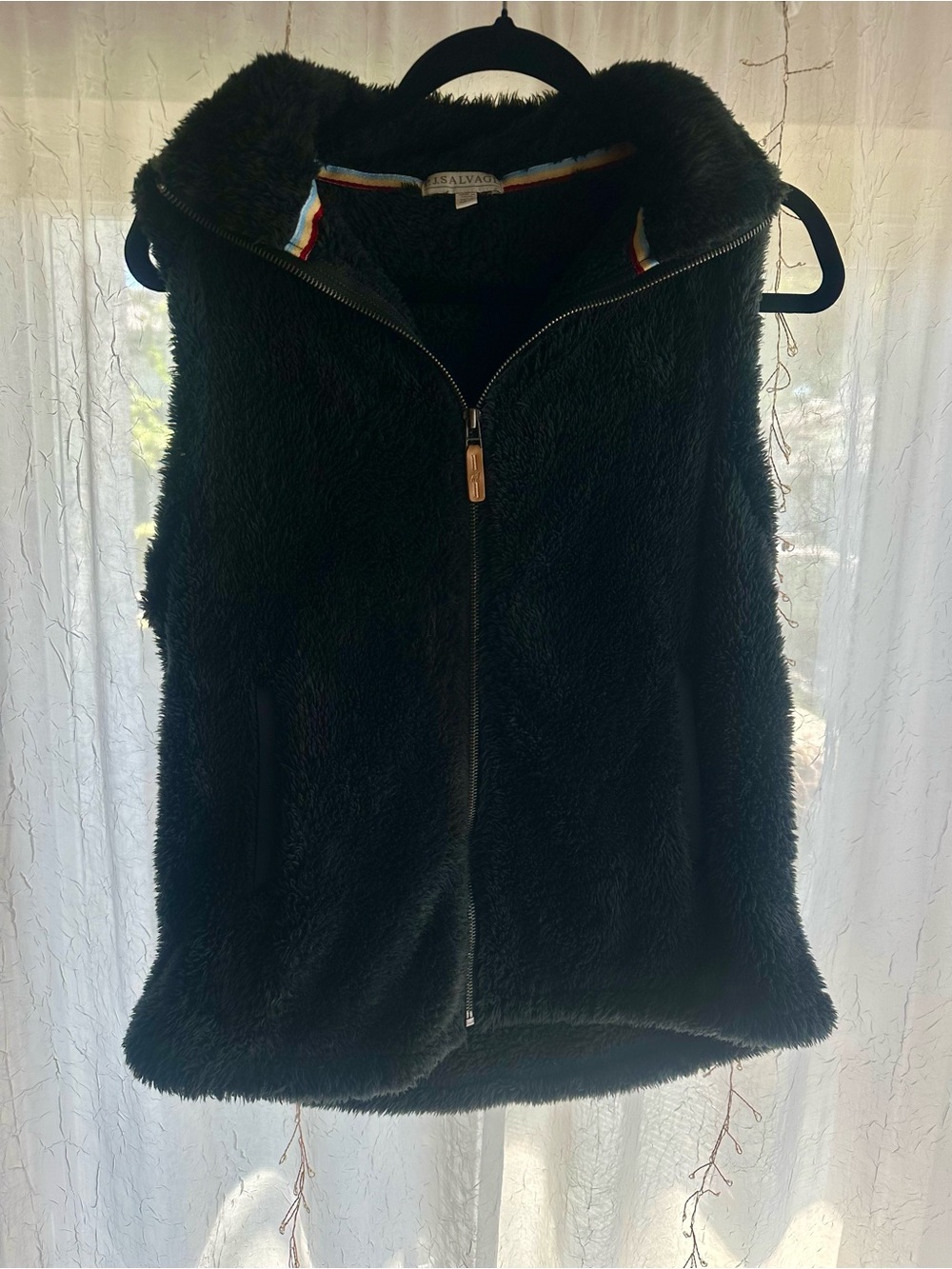 PJ Salvage Black Faux Fur Zip Hoodie Vest